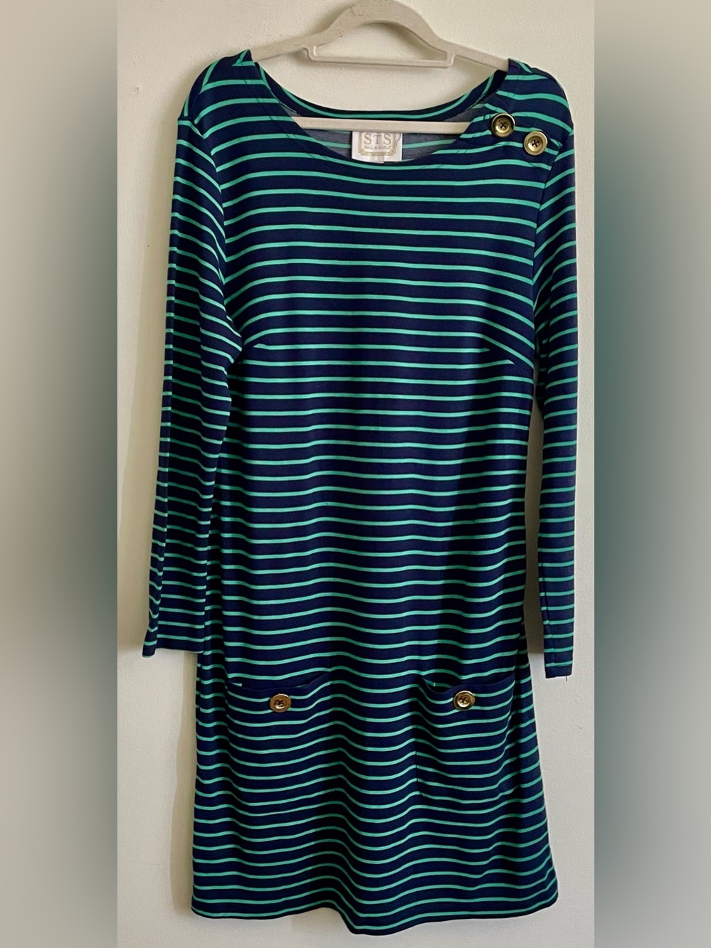 ⛵️ Sail to Sable Navy and Teal Striped Long Sleeve Dress ⛵️